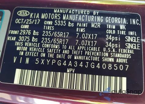 2018 Kia Sorento 2.4L Lx from USA, damaged, VIN 5XYPG4A34JG408507